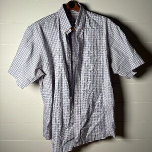 Brooks Brothers Men's Short Sleeve Button Down Shirt, XL, Blue Pink Plaid